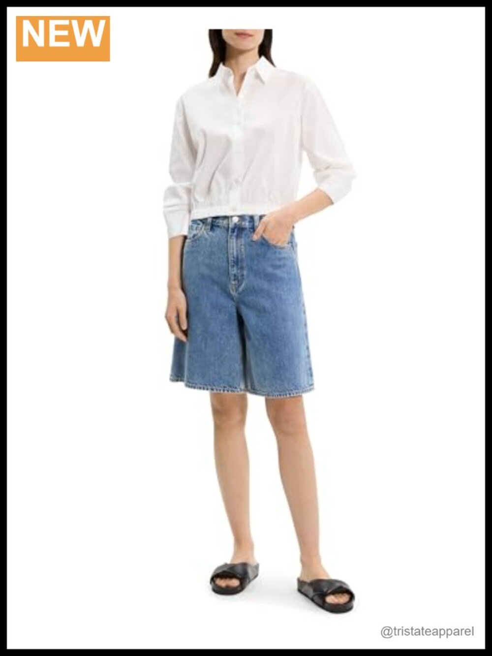 Cropped Button Down Shirt Cotton Scrunched Sleeve